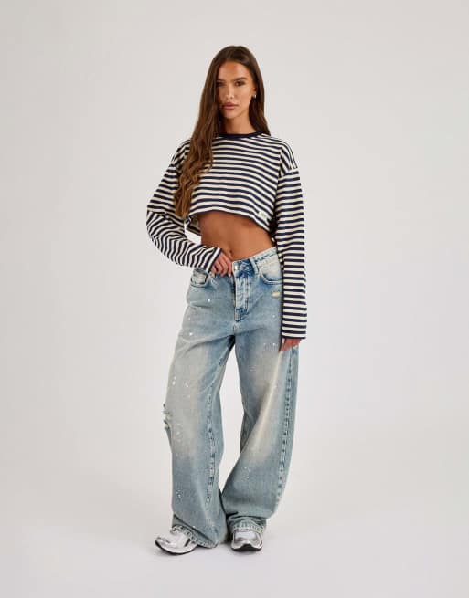 Cernucci Cropped striped tab t-shirt in blue, 4 of 4