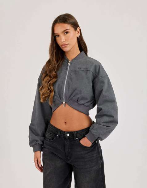 Cernucci Curved hem cropped bomber jacket in grey - view 1