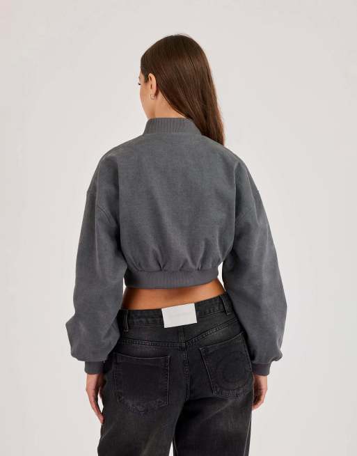 Cernucci Curved hem cropped bomber jacket in grey, 3 of 4