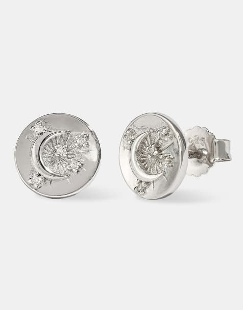 Cernucci Cz celestial moon stud earrings - 10mm in silver - view 1