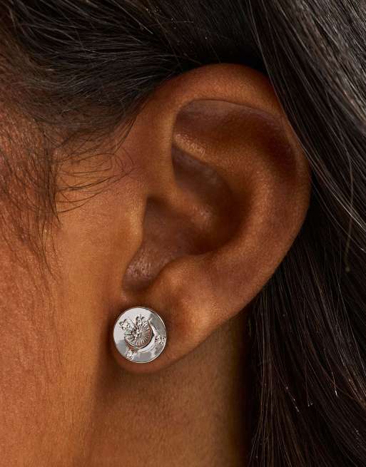 Cernucci Cz celestial moon stud earrings - 10mm in silver, 2 of 3