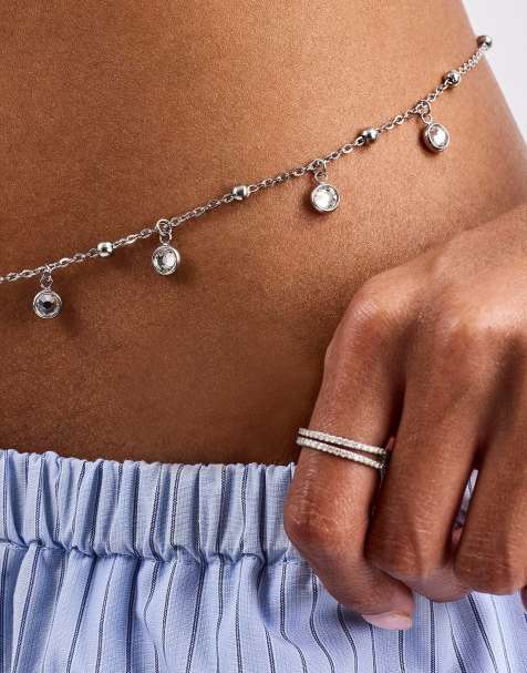 Cernucci Cz droplet body chain - 10mm in silver - view 1