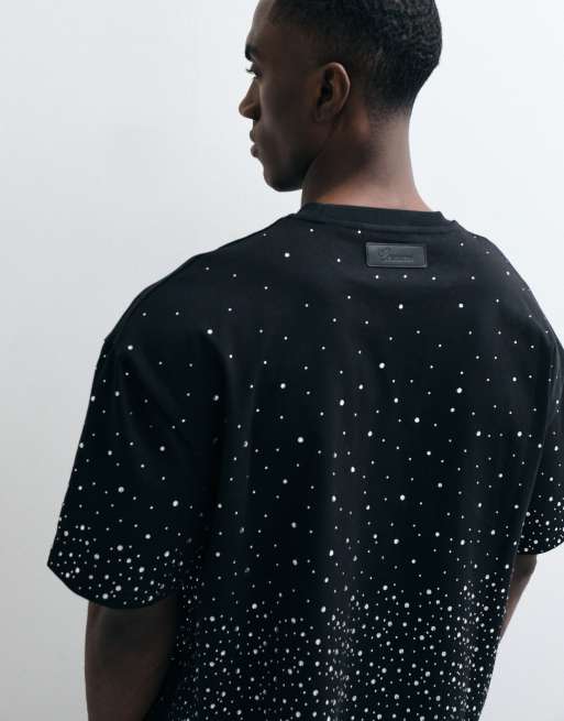 Cernucci – Czarny pudełkowy T-shirt bawełniany oversize ze zdobieniami ze strasów, 5 z 5