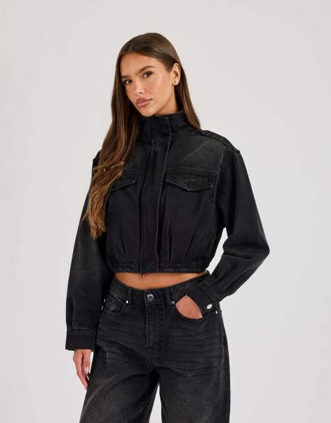Cernucci Denim funnel neck jacket in black - view 1