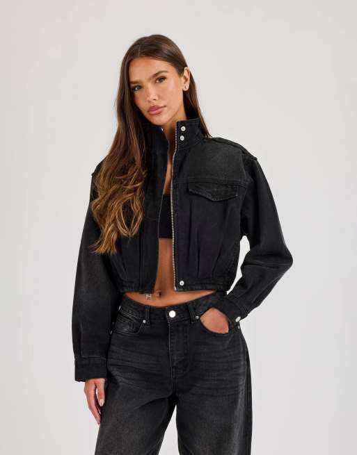 Cernucci Denim funnel neck jacket in black, 2 of 4