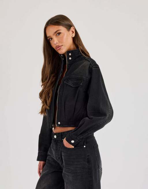 Cernucci Denim funnel neck jacket in black, 3 of 4