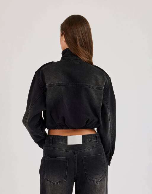 Cernucci Denim funnel neck jacket in black, 4 of 4