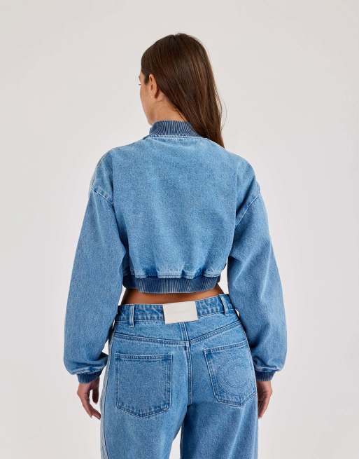 Cernucci Denim taping bomber jacket in blue, 2 of 4