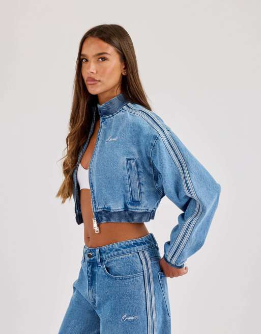 Cernucci Denim taping bomber jacket in blue, 3 of 4