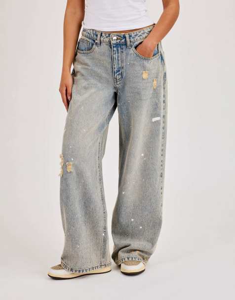 Cernucci Distressed paint splatter baggy jean in blue - view 1