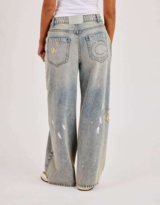 Cernucci Distressed paint splatter baggy jean in blue, 4 of 4