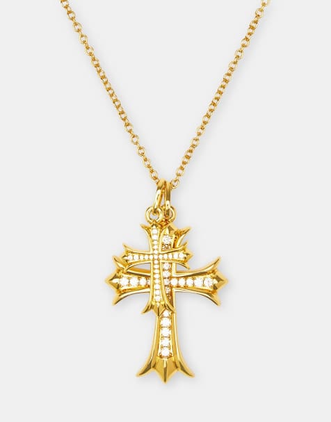 Cernucci Double iced cross 40mm necklace in gold - view 1