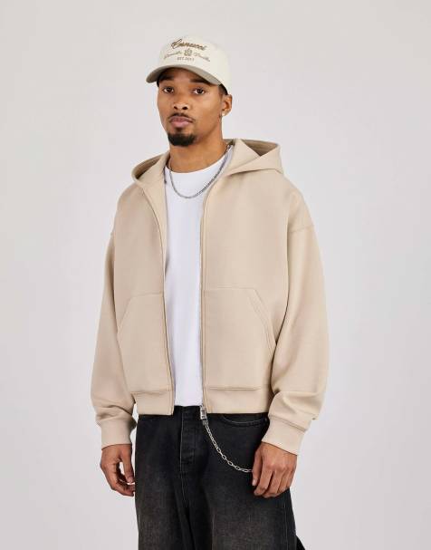 Cernucci Double knit zip through boxy hoodie in beige - view 1