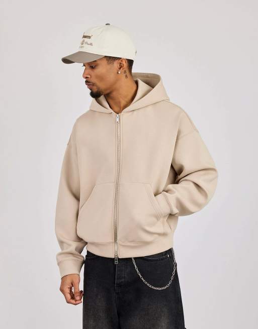 Cernucci Double knit zip through boxy hoodie in beige, 2 of 4