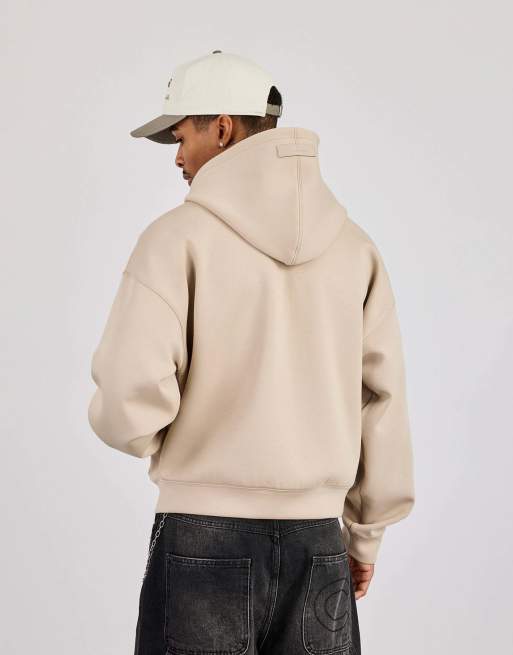 Cernucci Double knit zip through boxy hoodie in beige, 3 of 4