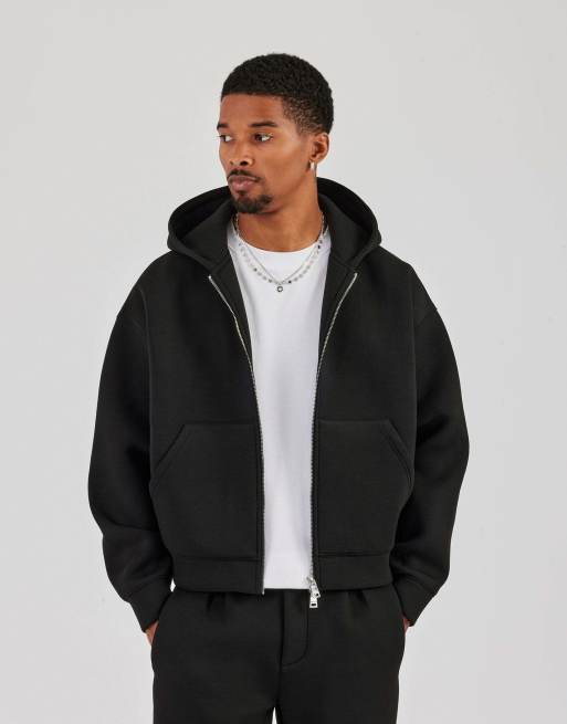 Cernucci Double knit zip through boxy hoodie in black, 2 of 4