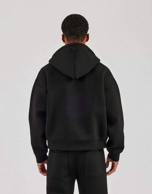 Cernucci Double knit zip through boxy hoodie in black, 3 of 4