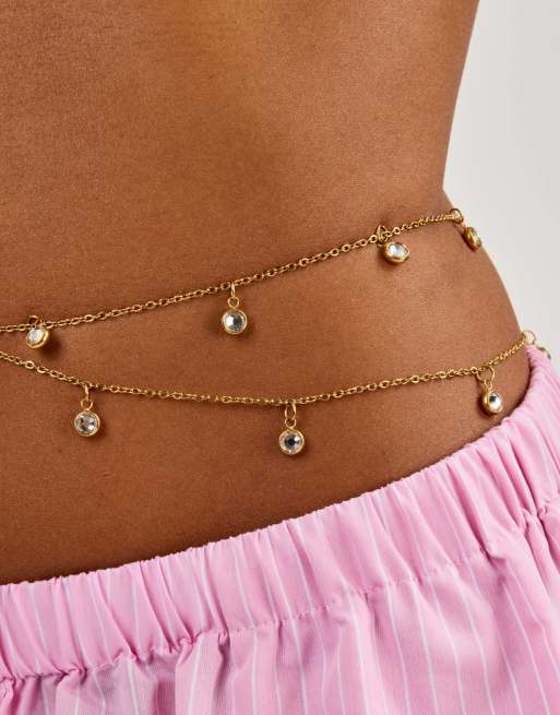 Cernucci Double layer cz droplet body chain - 10mm in gold, 4 of 5
