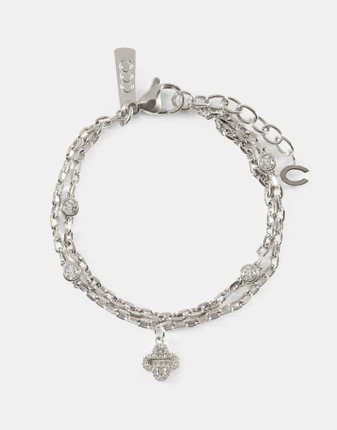 Cernucci Double layer iced & motif rolo bracelet - 10mm in white - view 1