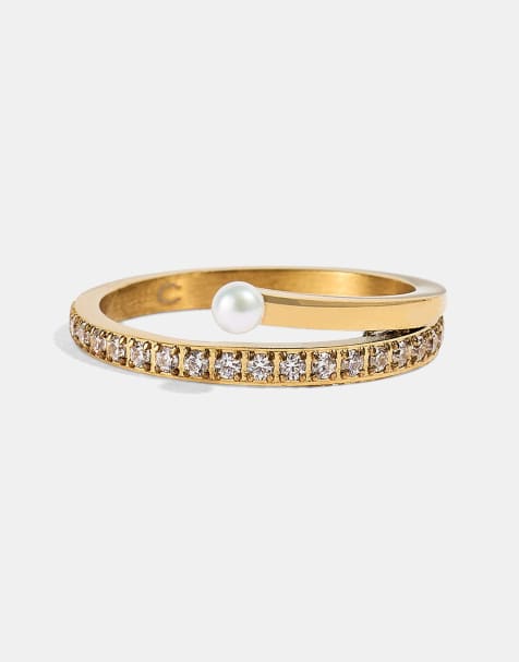 Cernucci Double layer iced & pearl ring - 2.5mm in gold - view 1