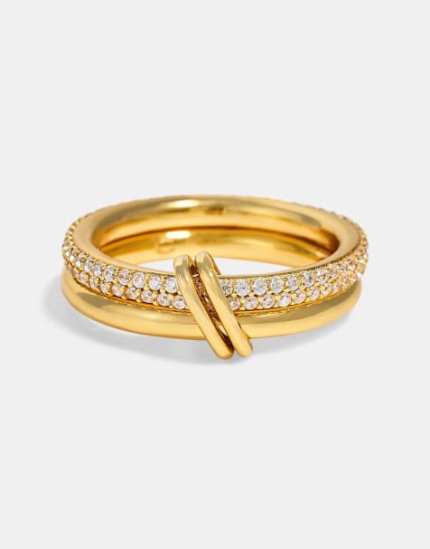Cernucci Double row polished & iced mix ring - 8mm in gold - view 1