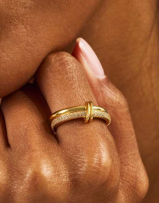 Cernucci Double row polished & iced mix ring - 8mm in gold, 2 of 4