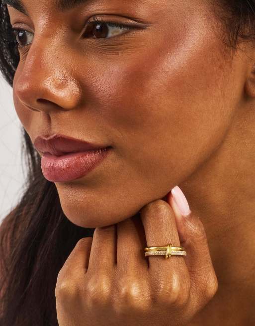 Cernucci Double row polished & iced mix ring - 8mm in gold, 3 of 4