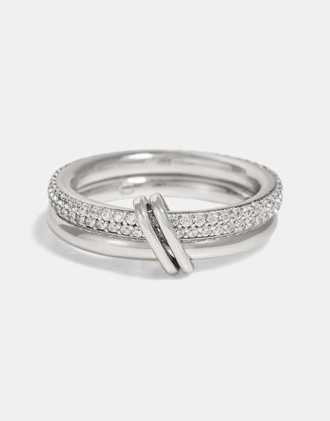 Cernucci Double row polished & iced mix ring - 8mm in silver - view 1