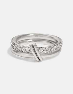 Cernucci Double row polished & iced mix ring - 8mm in silver