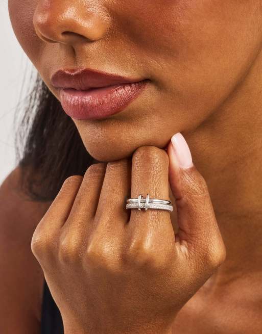 Cernucci Double row polished & iced mix ring - 8mm in silver, 3 of 5