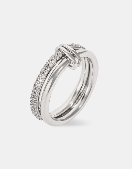 Cernucci Double row polished & iced mix ring - 8mm in silver, 4 of 5