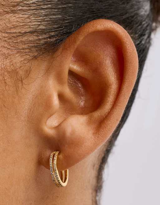 Cernucci Double row tennis 15mm hoop earrings in gold, 2 of 2