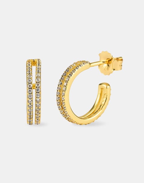 Cernucci Double row tennis hoop earrings - 15mm in gold - view 1