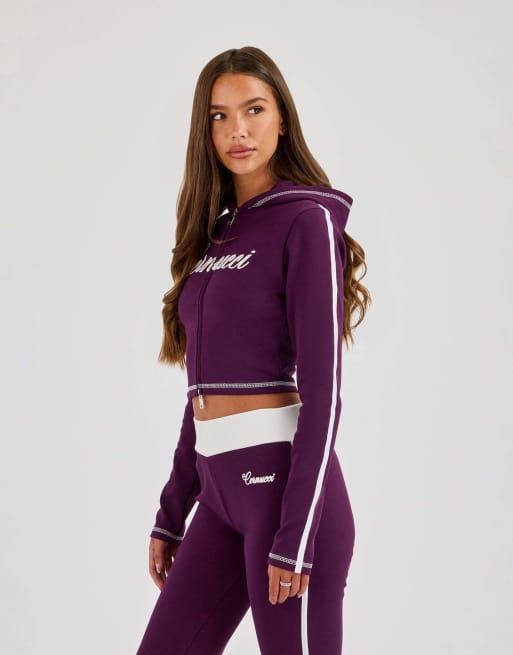 Cernucci Embroidered fitted zip hoodie in purple, 2 of 4
