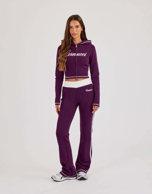 Cernucci Embroidered fitted zip hoodie in purple, 4 of 4