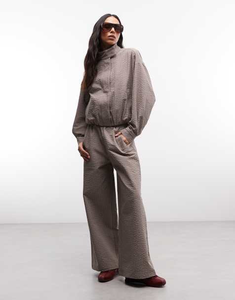Cernucci - Ensemble en nylon à petits carreaux avec pantalon et veste à col cheminée - Beige - view 1