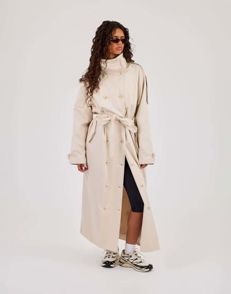 Cernucci Extended funnel neck trench coat in beige - view 1