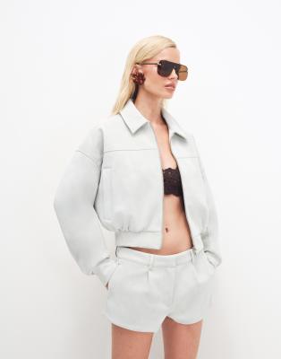 Cernucci faux suede collared bomber jacket co-ord in light blue