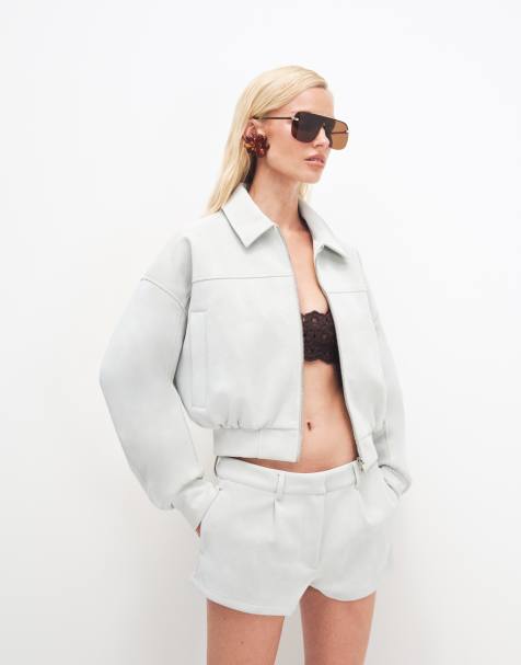 Cernucci faux suede collared bomber jacket in light blue - part of a set - view 1
