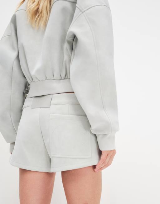 Cernucci faux suede micro shorts co-ord in light blue, 3 of 9