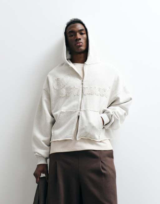 Cernucci felpa con cappuccio boxy fit con zip e dettaglio logo applicato in 100% cotone
