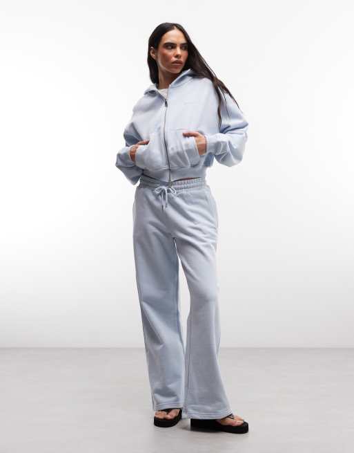 Cernucci - Felpa con cappuccio corta 100% cotone azzurro chiaro con zip e logo in coordinato, 2 di 4