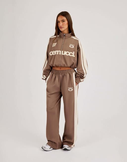 Cernucci Football cropped zip through track jacket in brown, 4 of 5