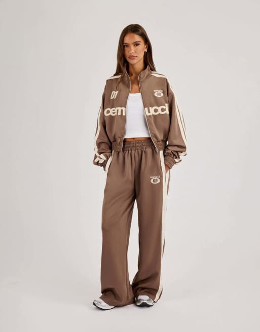 Cernucci Football cropped zip through track jacket in brown, 5 of 5