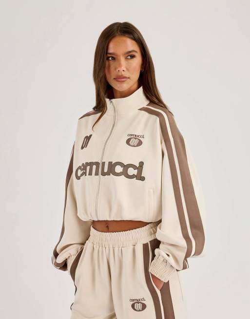 Cernucci Football cropped zip through track jacket in ecru, 5 of 5
