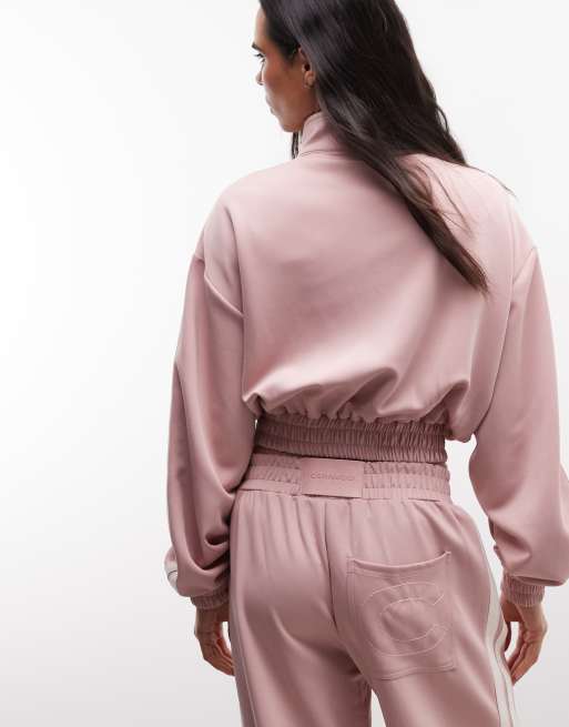 Cernucci funnel neck cropped double-zip jacket co-ord with sleeve taping in light pink, 2 of 4