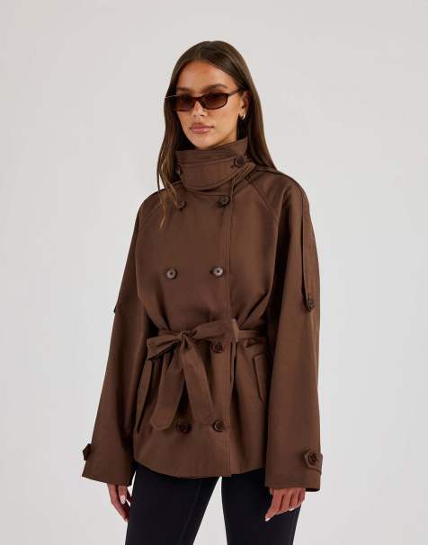 Cernucci Funnel neck cropped trench in brown - view 1
