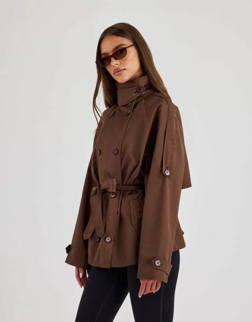 Cernucci Funnel neck cropped trench in brown, 2 of 4