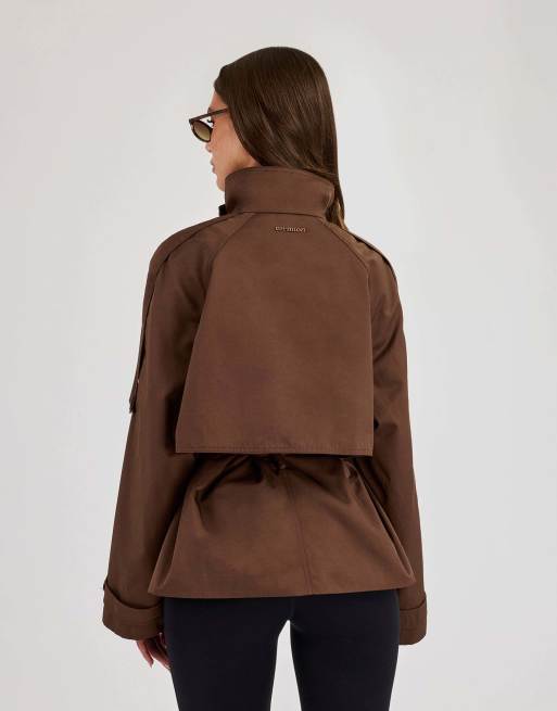Cernucci Funnel neck cropped trench in brown, 3 of 4
