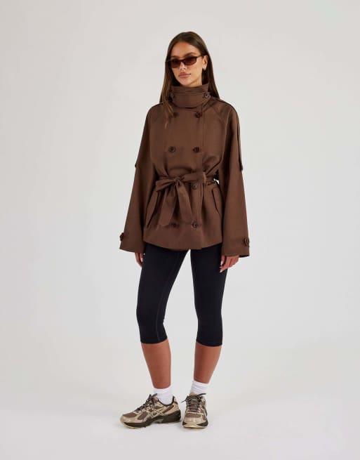 Cernucci Funnel neck cropped trench in brown, 4 of 4